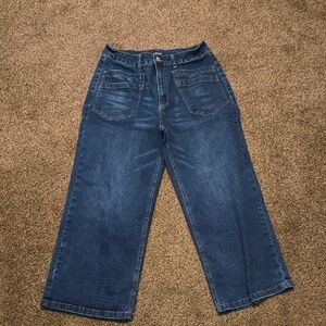 Wide Leg Dark Blue Denim Capri